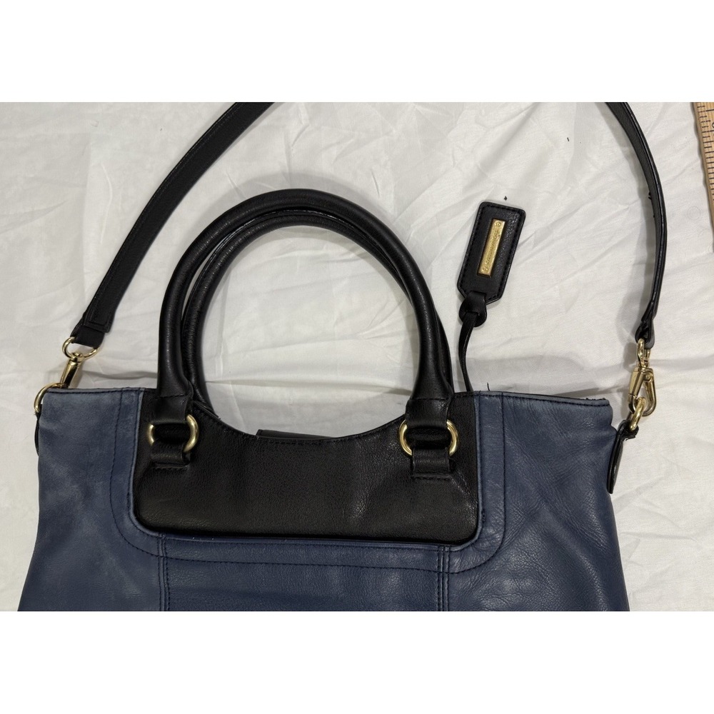 Tignanello Leather Purse Handbag Over Shoulder Navy‎ Blue and Black Gold Accents - Picture 6 of 16